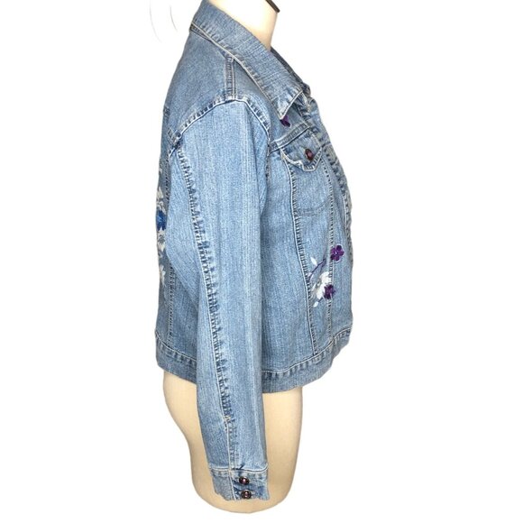 Jean Jacket Girls L Arizona Jean Co. Denim Jacket Purple Rhinestones Embroidery - Picture 5 of 13